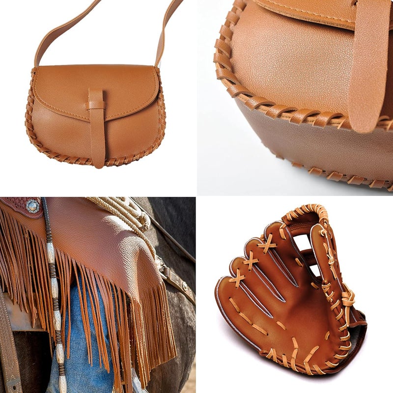 TeeLiy 10 Yards Flat Genuine Leather Laces, Leather Strips Cord, Full Grain Cowhide Straps String for Braided, Braiding, Shoes, Jewelry Making and Craft (4MM_Dark Green_1 Lacing Needle) - Image 5